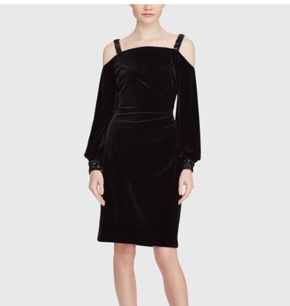 Lauren Ralph Lauren Dresses & Skirts - Lauren Ralph Lauren Black Off The Shoulder Bishop Sleeve Dress Size 8